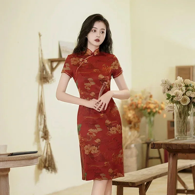 Cheongsam Qipao Moda Roupas Casual Elegante Estilo Étnico Vestido Vintage para Mulheres Streetwear Roupas Femininas Festa Chinesa