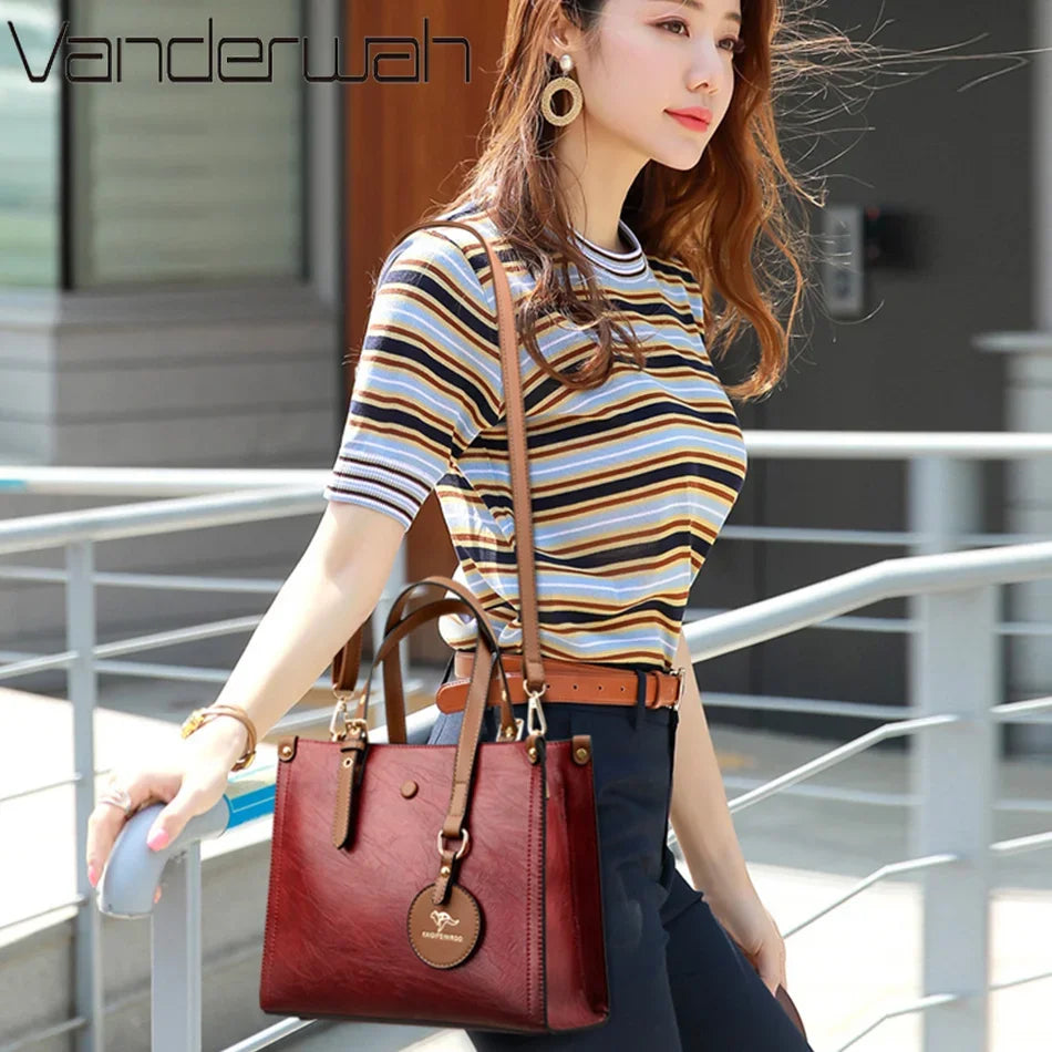 3 Layers Casual Tote Vintage Ladies Tote Hand Bag Leather Luxury Handbags Women Designer Bags for Women Sac A Main Femme