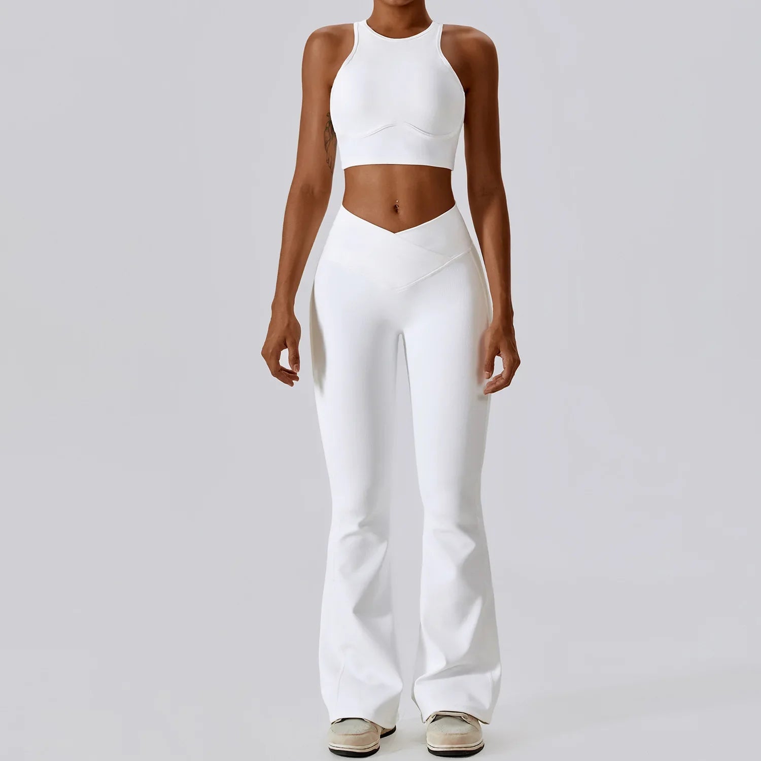 2PCS Seamless Yoga Set Gym Clothes Sportswear Yoga Suits For Women Fitness Rib Tracksuits Sports Bra Gym Leggings Sports Suits Swan White Set-3 CHINA