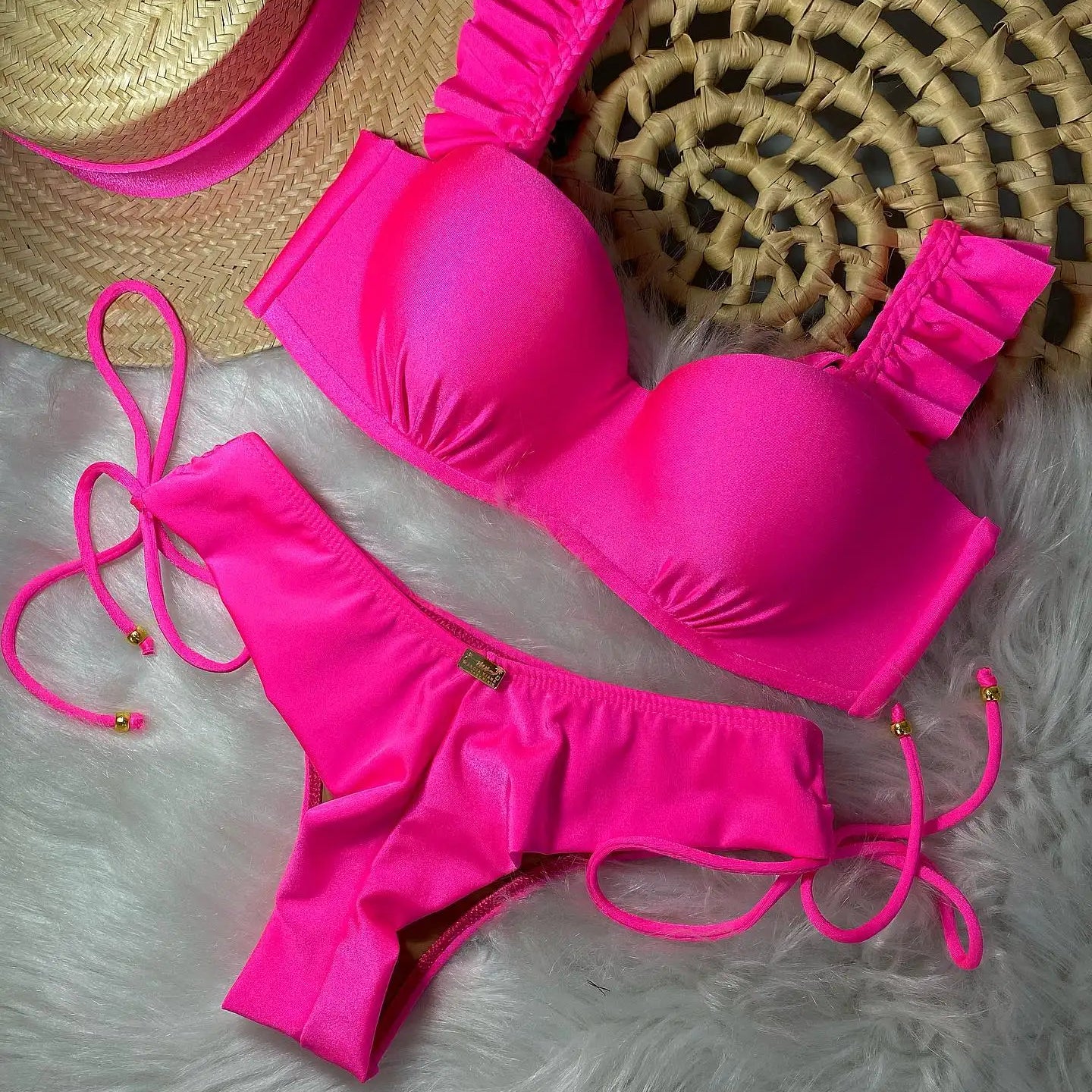 Sexy Bikinis Sets Push Up Women's Swimsuit Tie Side G-String Vintage Solid Swimwear Chest Pad Summer Beachwear Bathing Suit MA24187P1