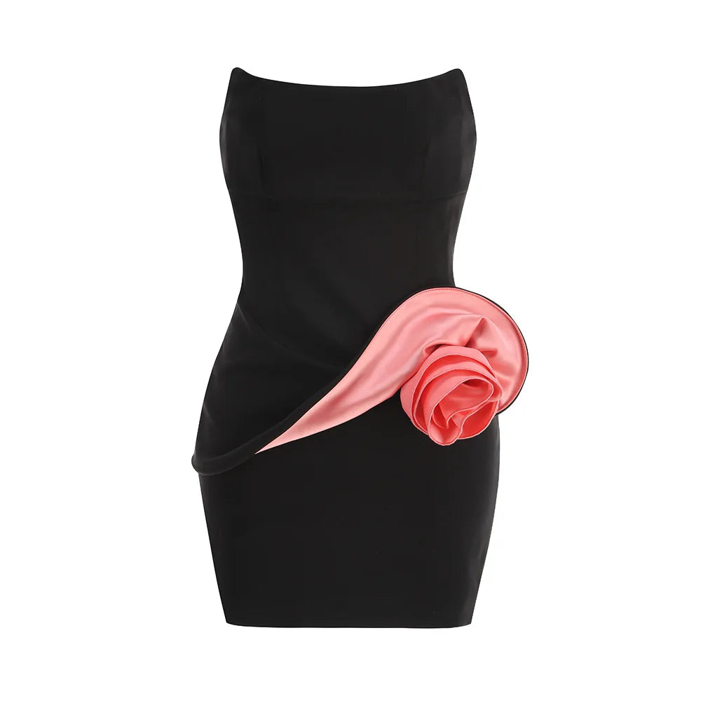 Novo vestido curto floral sem alças para mulheres, verão 2025, sexy, colado ao corpo, festa de aniversário, comemoração, roupa de férias para meninas