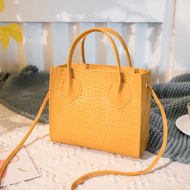 Fashion Crossbody Bag For Women All-Match Shoulder Bag Pu Leather Crocodile Pattern Messenger Bag Mini Square Tote Bag 2024 yellow