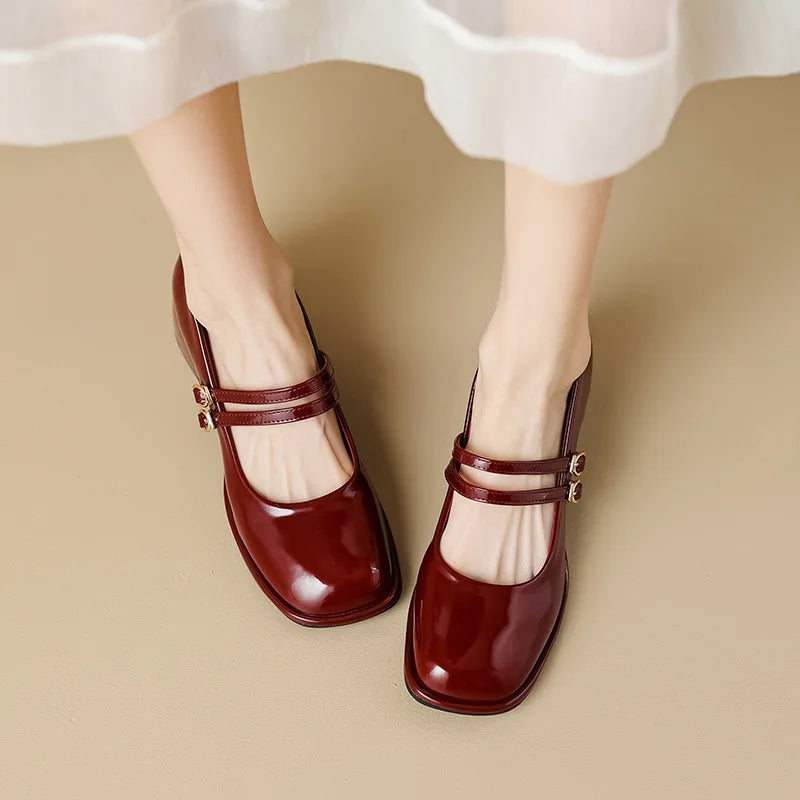 Sapatos femininos primavera 2023, salto alto feminino, Mary Janes casuais, bico quadrado branco, design para carreira e deslocamento, estilo coreano, 41-43