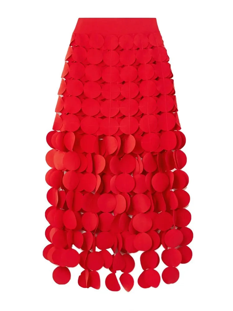 TWOTWINSTYLE Solid Minimalist Skirts For Women High Waist Patchwork Dot A Line Skirt Elegant Temperament Skirt Female Fashion