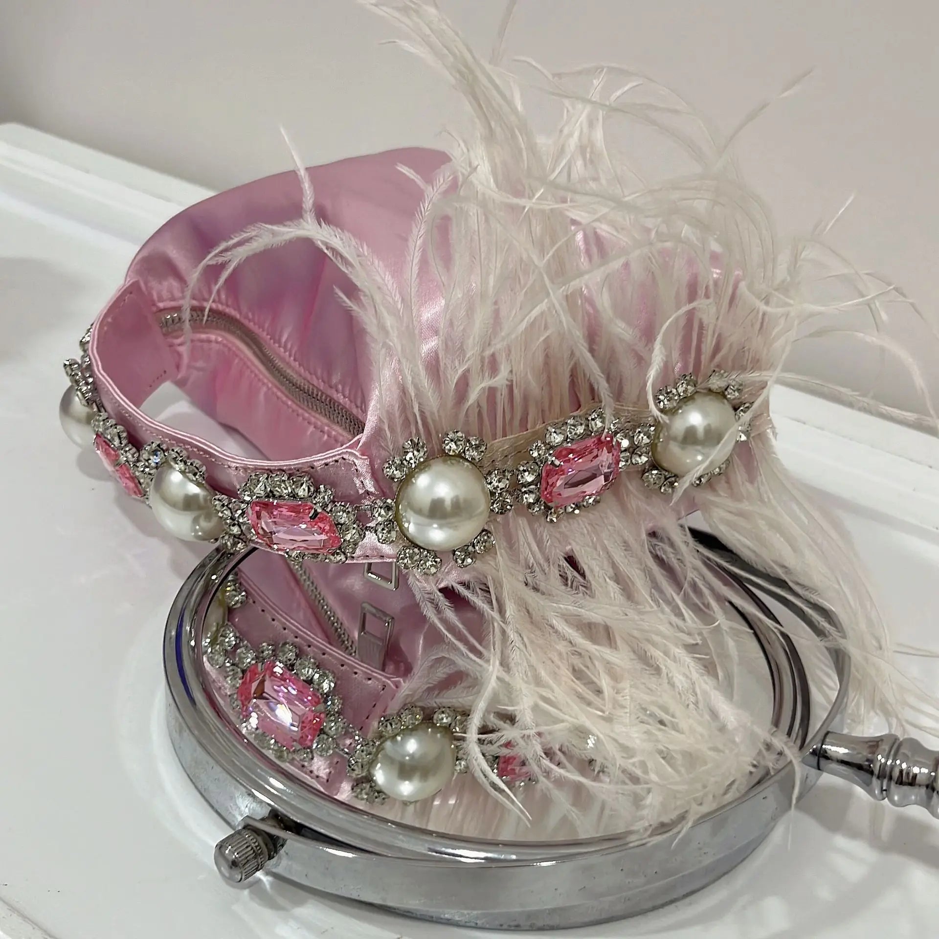 Handbag Luxury Shiny Crystal Purses Designer Rhinestones Clutch Purse Bag for women handle bag Women's bag purse eveing pink feathers (20cm<Max Length<30cm)