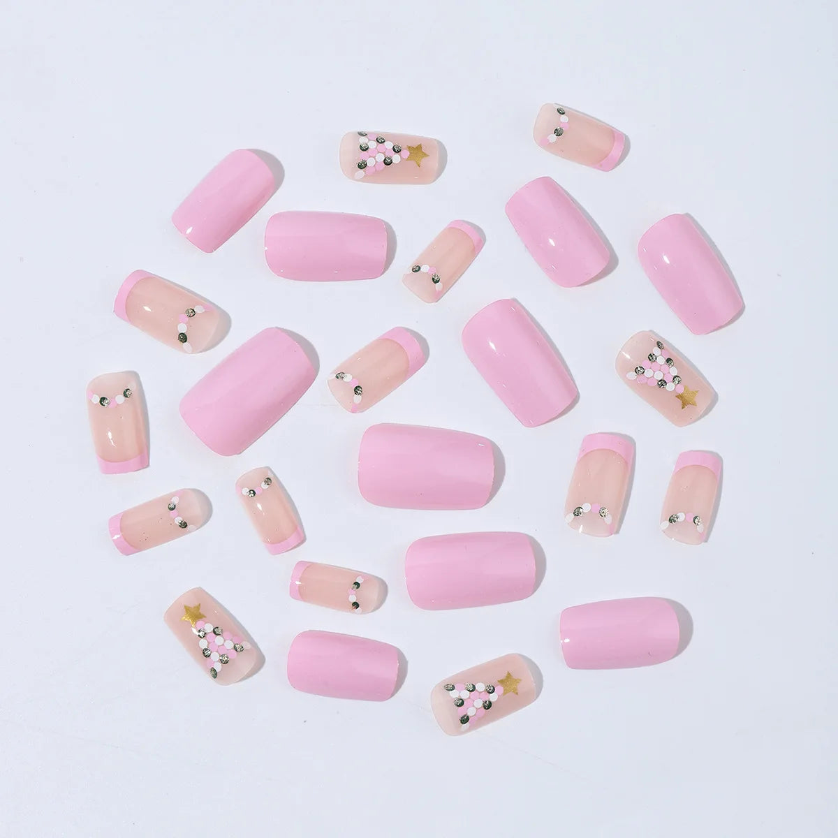 24Pcs Nude Pink Color Fake Nails Women Christmas Party Ballet Press On Nails White French Acrylic False Nails 3D Bowknot Decor