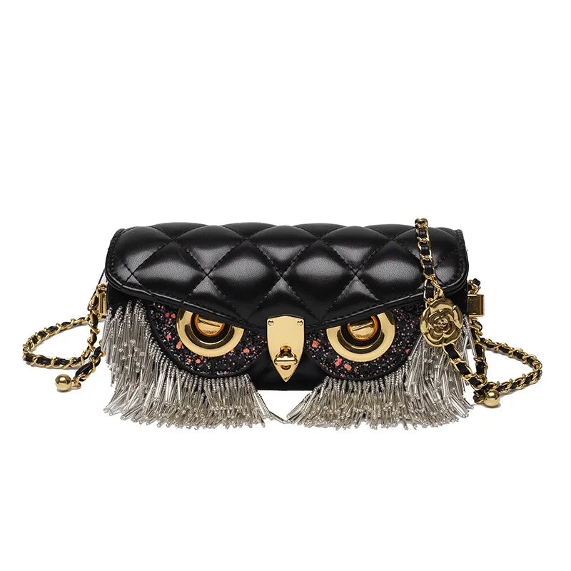 Cute Owl Bags for Women New Luxury Designer Handbag Fashion Tassel Crossbody Bag Leather Animal Print Shoulder Bag Woman black