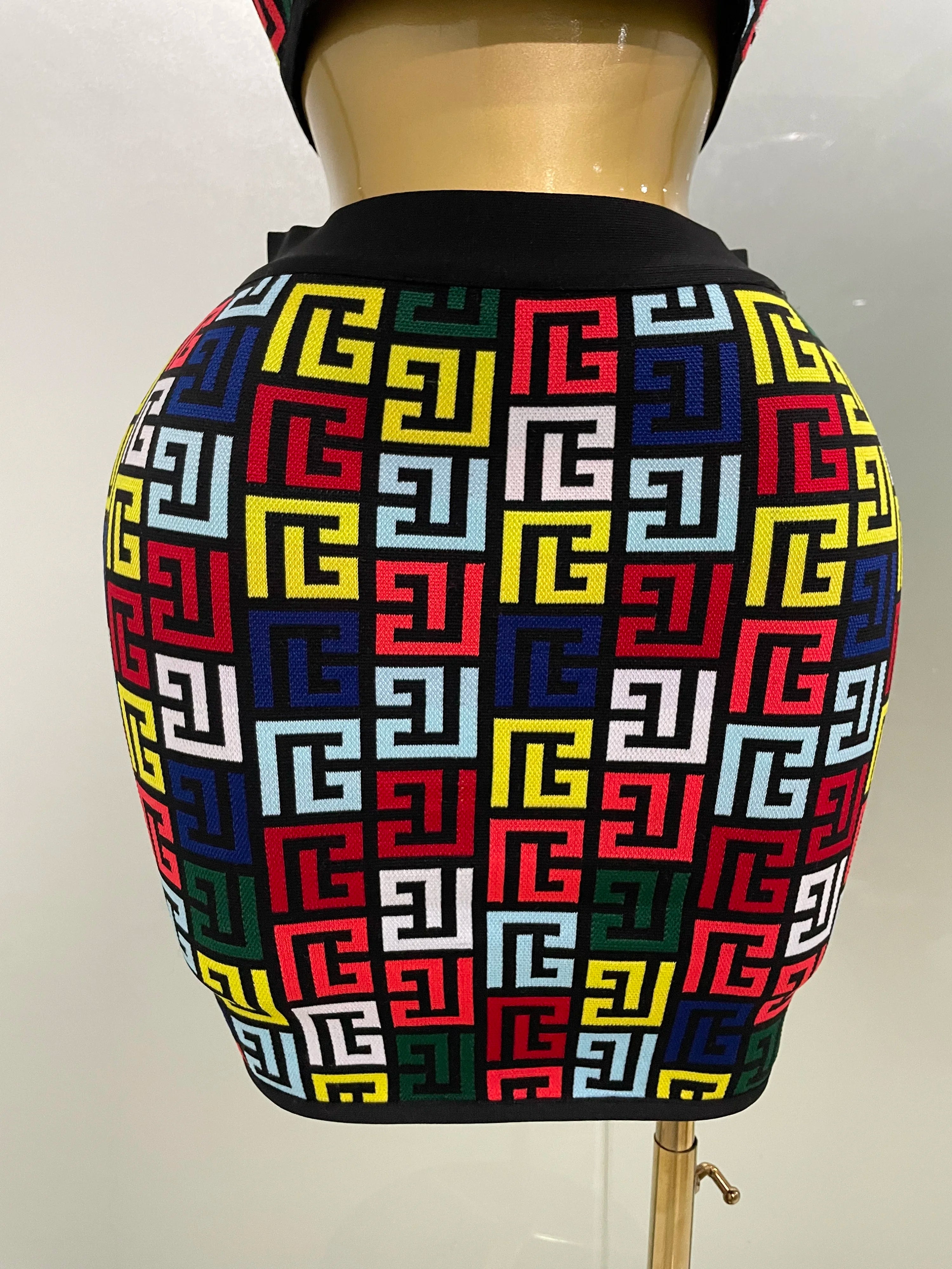 Women 2025 New Sexy Backless Halter Jacquard Two Piece Mini Skirt Bandage Set Celebrity Designer Evening Party Women's Set