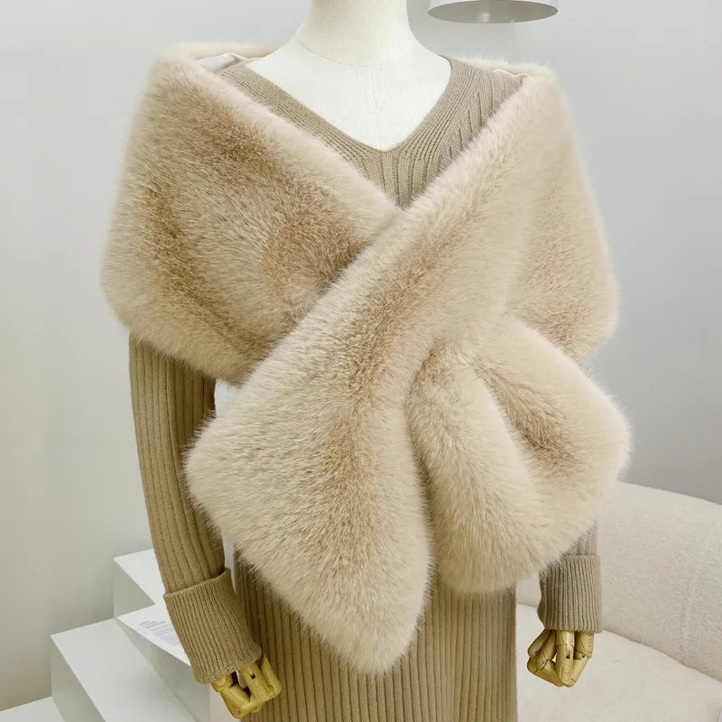 Women Fur Capes Wedding Bridal Shawl Bolero Faux Fur Stole Winter Luxury Fluffy Warm Outerwear Jacket Formal Party Shrug 165cm light khaki 165cm