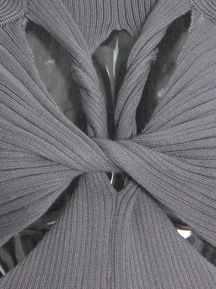 TWOTWINSTYLE Regatas de tricô vazadas e lisas para mulheres, gola alta, sem mangas, ombro de fora, coletes finos, roupas femininas da moda