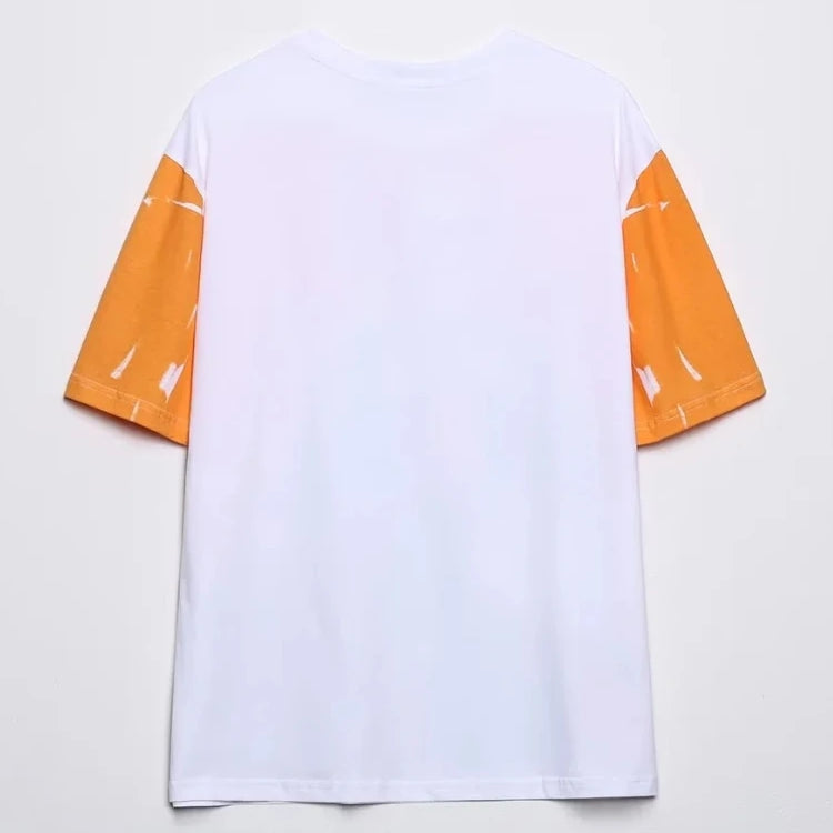 Women Fashion Contrast Color Beauty Print Casual T Shirt Female Basic O Neck Short Sleeve Chic Streetwear Tops T1875