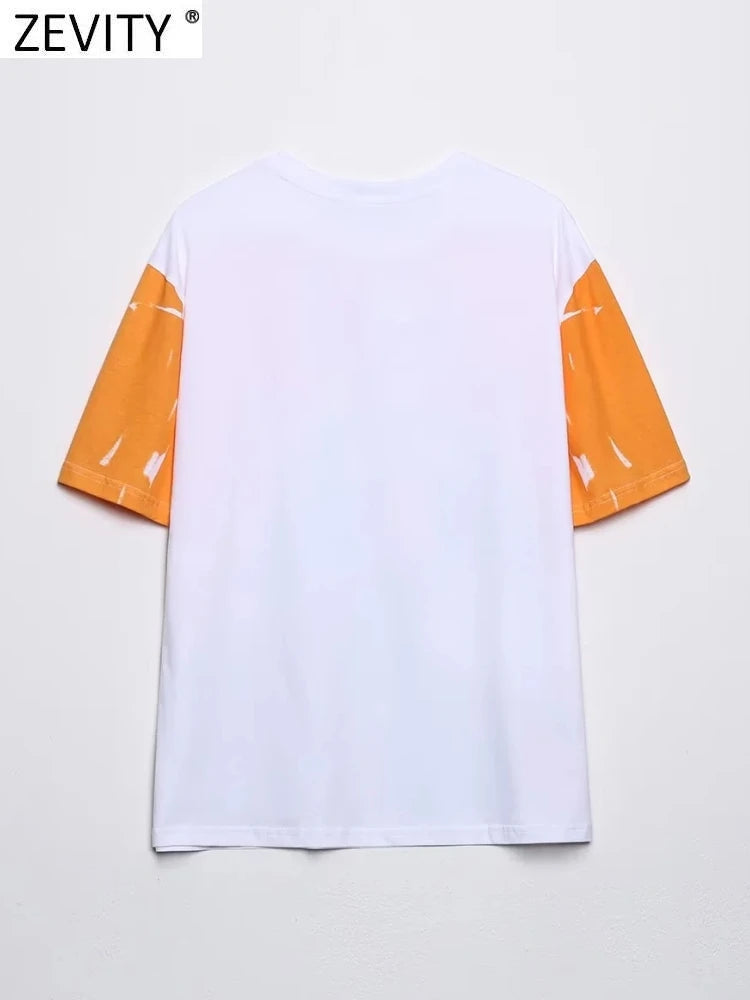 Women Fashion Contrast Color Beauty Print Casual T Shirt Female Basic O Neck Short Sleeve Chic Streetwear Tops T1875