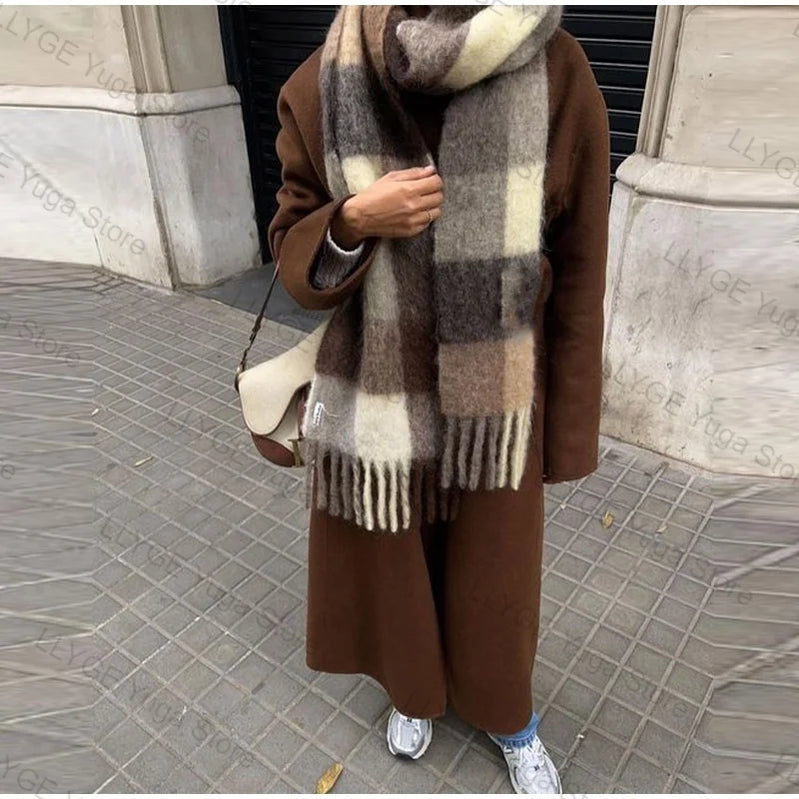Classic Plaid Scarf Women Autumn Winter Soft Warm Scarf Luxury Long Simple Scarf Thickened Soft Shawl Fashion Accessories