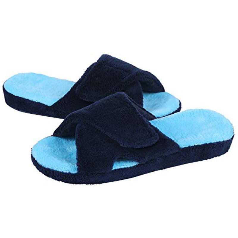 Indoor Warm Plush Slippers For Women Classic Fashion Open Toe House Slippers Women Fuzzy Bedroom Soft Cozy Slippers Blue