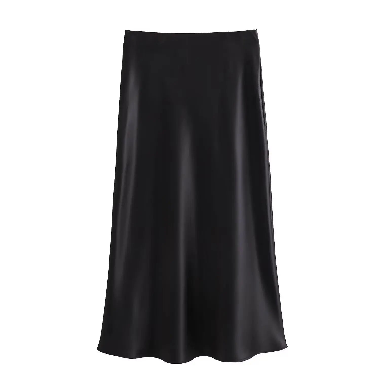 Chic Satin Maxi Skirt Female Slim High Waist Soild Black White Long Skirt Streetwear Elegant Ladies Casual Office Long Skirt black