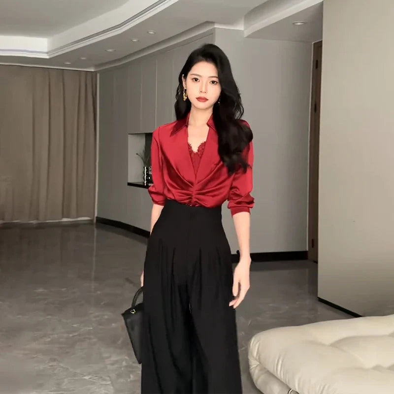 Ultra High Waist Wide Leg Pants Straight Drooping Spring and Summer All-Match Trousers Thick Suit Pants Mop Pants