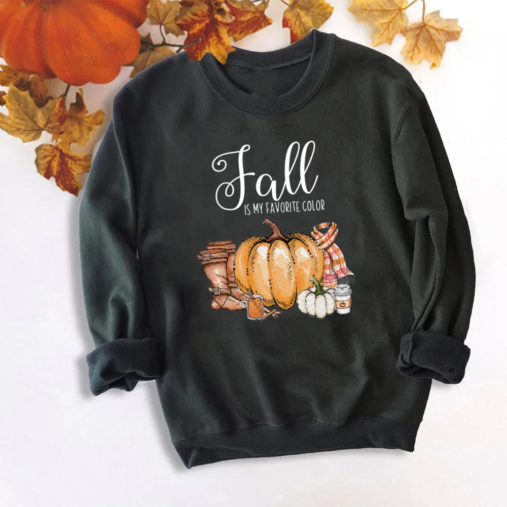 It's Fall Y'all Pumpkin Sweatshirts Thankful Grateful Blessed Hoodie Women Fashion Thanksgiving Pullover Tops Halloween Clothes TM121426-USWBK