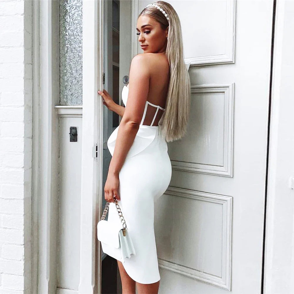 Women Sexy One Shoulder Bandage Dress New Mesh Patchwork Clothes Club Party Celebrity Elegant Dresses