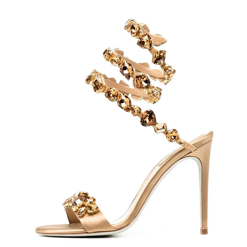 Women's High Heel Sandals Fashion Colored Diamond Snake Party Banquet Water Diamond Slim High Heels