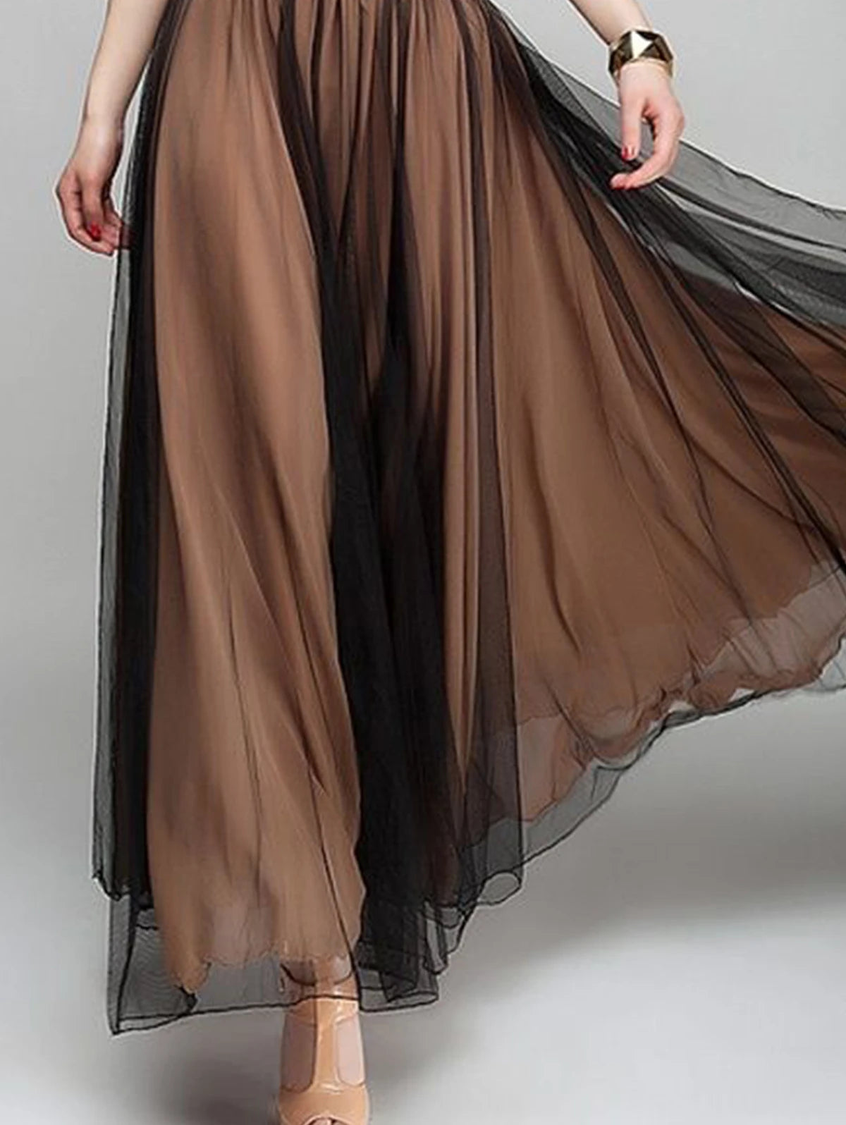 Women Plus Size Elegant Plain Boat Neck Dress Mesh Transparent Pleated A-Line Autumn Flowy Hem Wedding Guest Fashion Maxi Dress