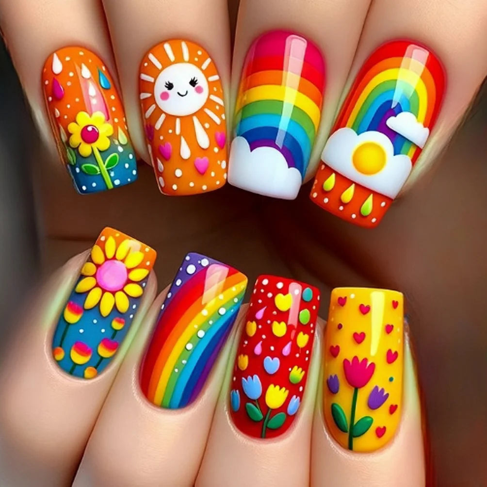 Medium and long square-shaped European manicure, fashionable manicure for New Year and spring and summer, purple gradient flower