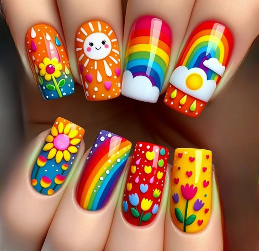 Medium and long square-shaped European manicure, fashionable manicure for New Year and spring and summer, purple gradient flower