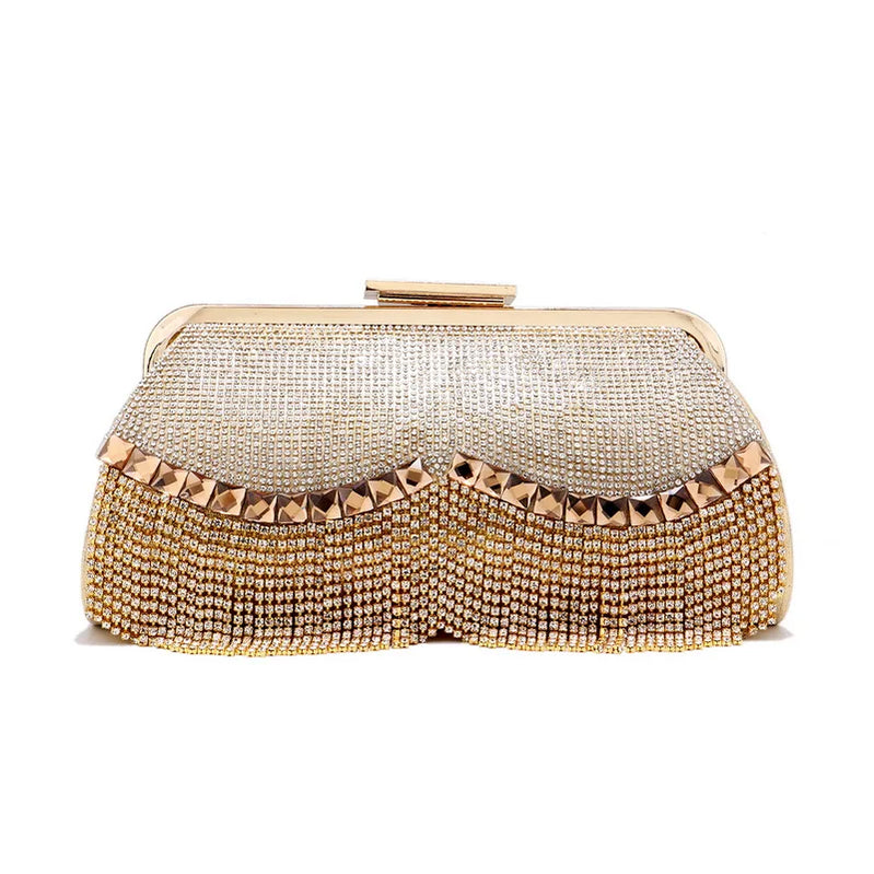 Women Banquet Handbags New Diamond-Studded Tassel Evening Bags Femme Wedding Purse Dress Beaded Party Clutch YM5430gold