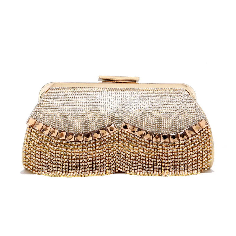 Women Banquet Handbags New Diamond-Studded Tassel Evening Bags Femme Wedding Purse Dress Beaded Party Clutch YM5430gold