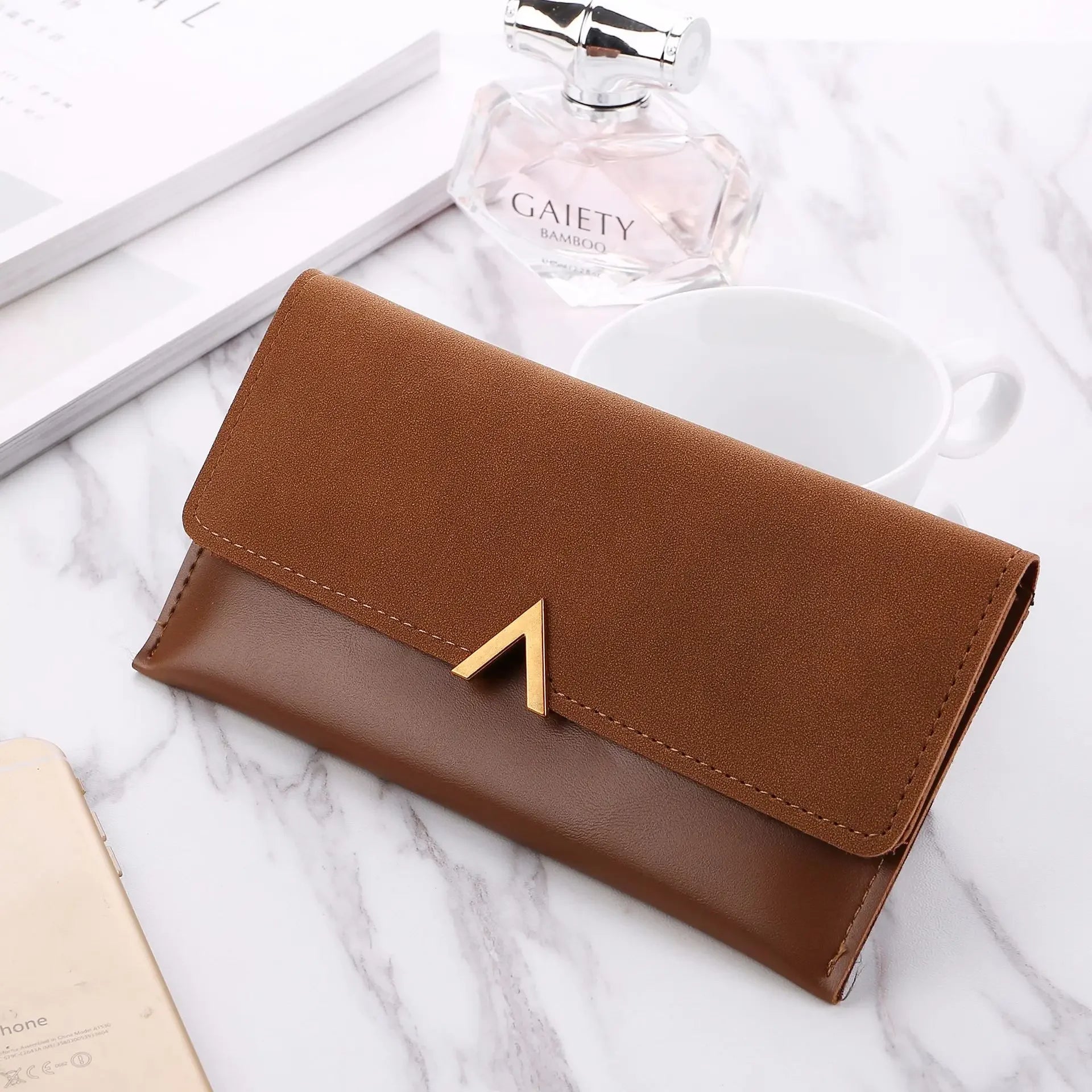 Leather Women Wallets Hasp Lady Moneybags Zipper Coin Purse Woman Envelope Wallet Money Cards ID Holder Bags Purses Pocket Brown