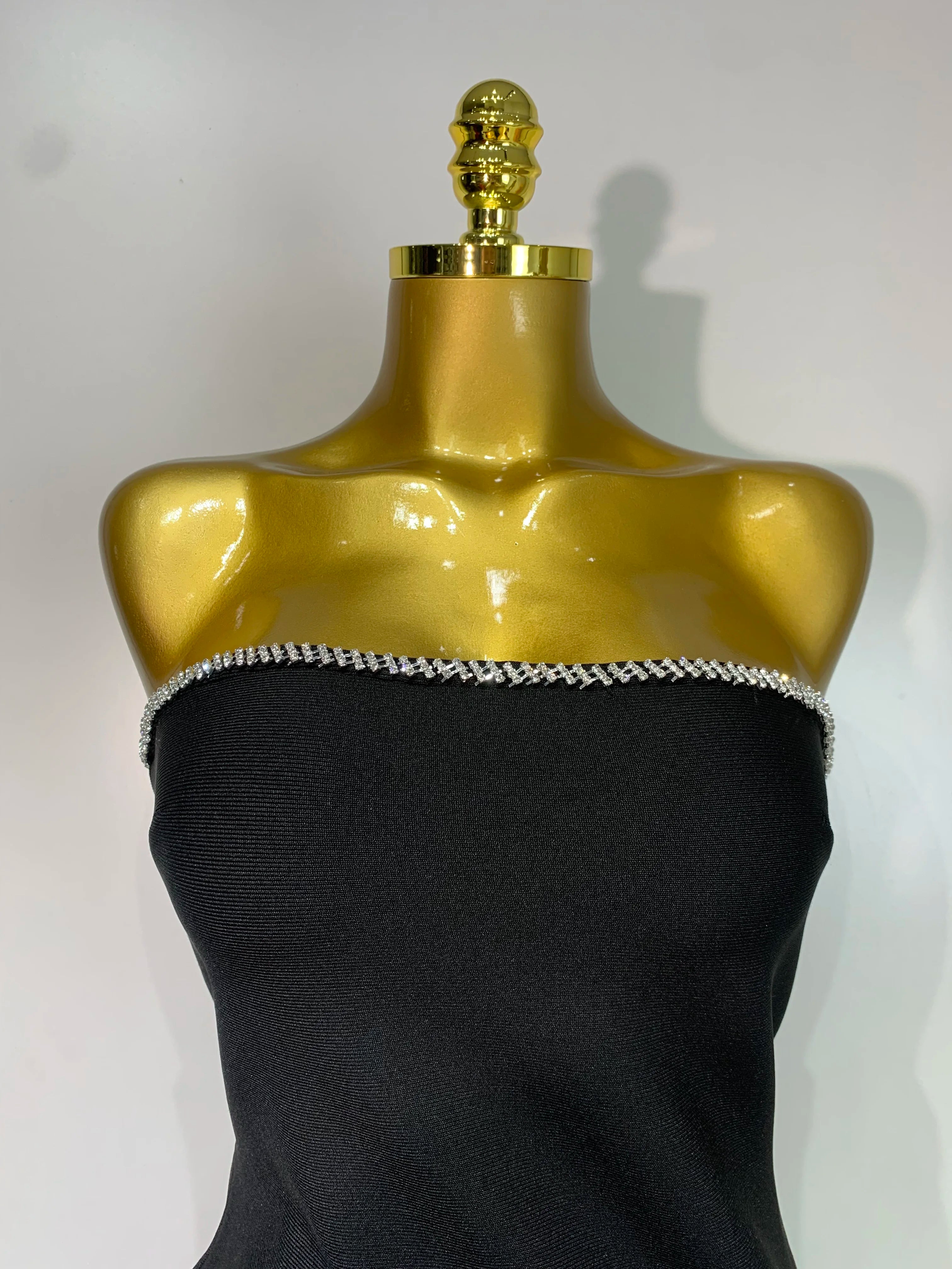 Women Celebrity Sexy Strapless Backless Black Diamond Tassels Mini Bodycon Bandage Dress 2025 Elegant Evening Club Party Dresses