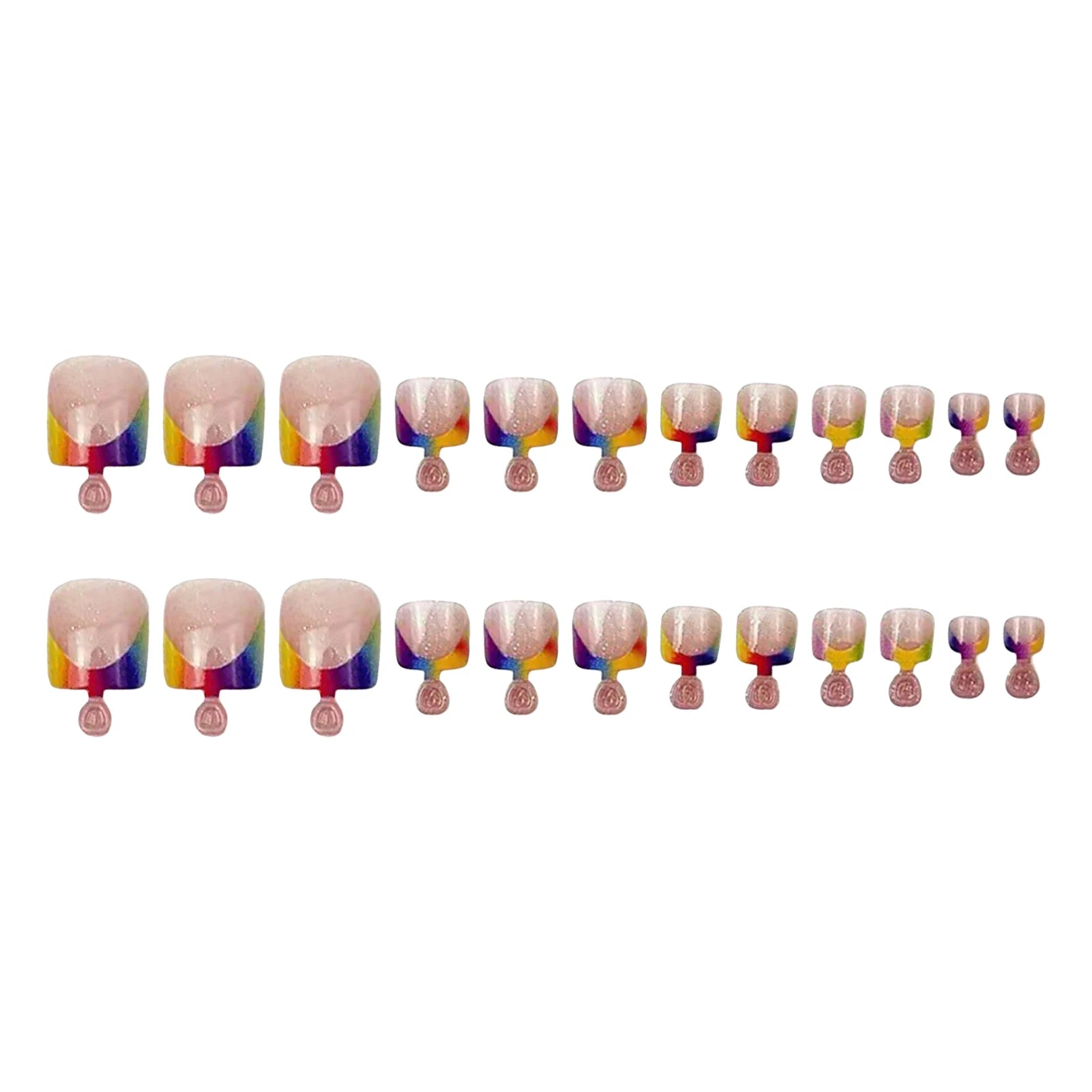 24Pcs Nude Color Fake Toenails Summer Colorful French Tip Press On Toe Nails Glossy Sequins Designs Full Cover False Nails