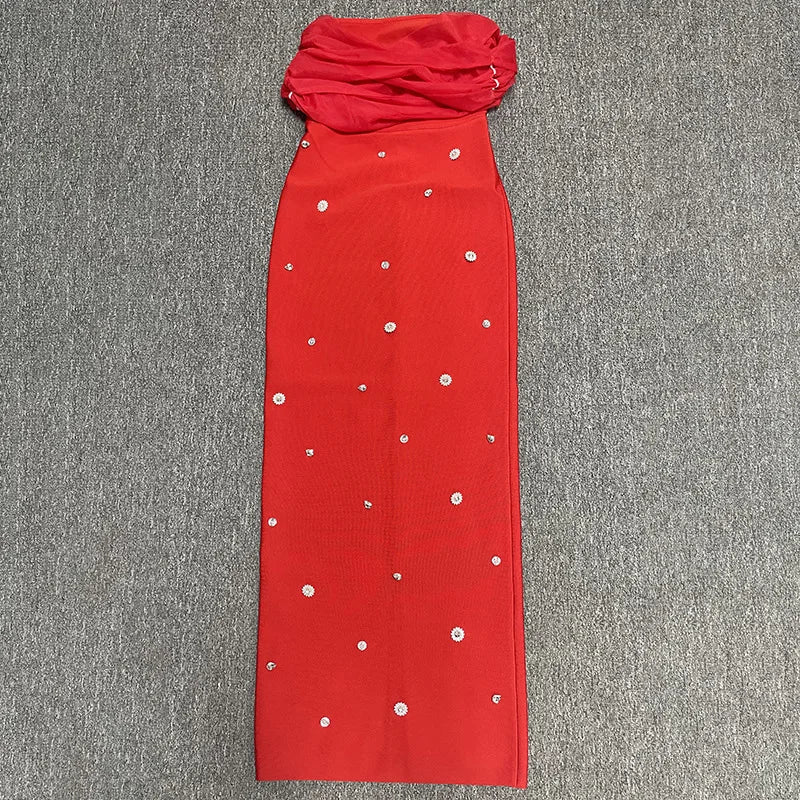 4 Colors Women Sexy Slash Neck Off the Shoulder Shinning Crystal Bodycon Long Bandage Dress Celebrate Birthday Party Outfit