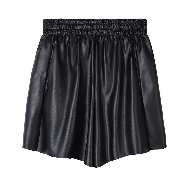 2023 Autumn Winter Korean Solid Color Leather Shorts Trend Women's Clothing All-match Casual Elastic High Waist Pants For Female