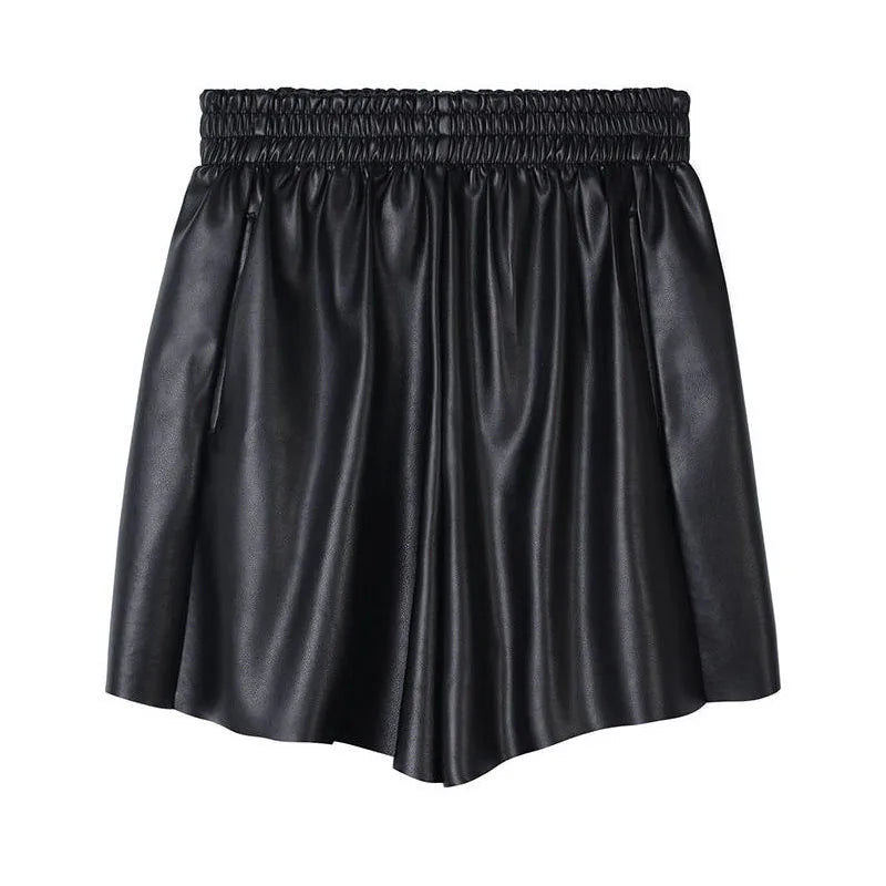 2023 Autumn Winter Korean Solid Color Leather Shorts Trend Women's Clothing All-match Casual Elastic High Waist Pants For Female