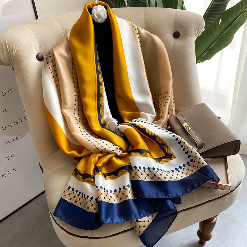 180*90cm Luxury Brand Spring Summer Autumn Women Clothing New Fashion Color matching printed silk scarf lady popular turba 53 180cmx90cm