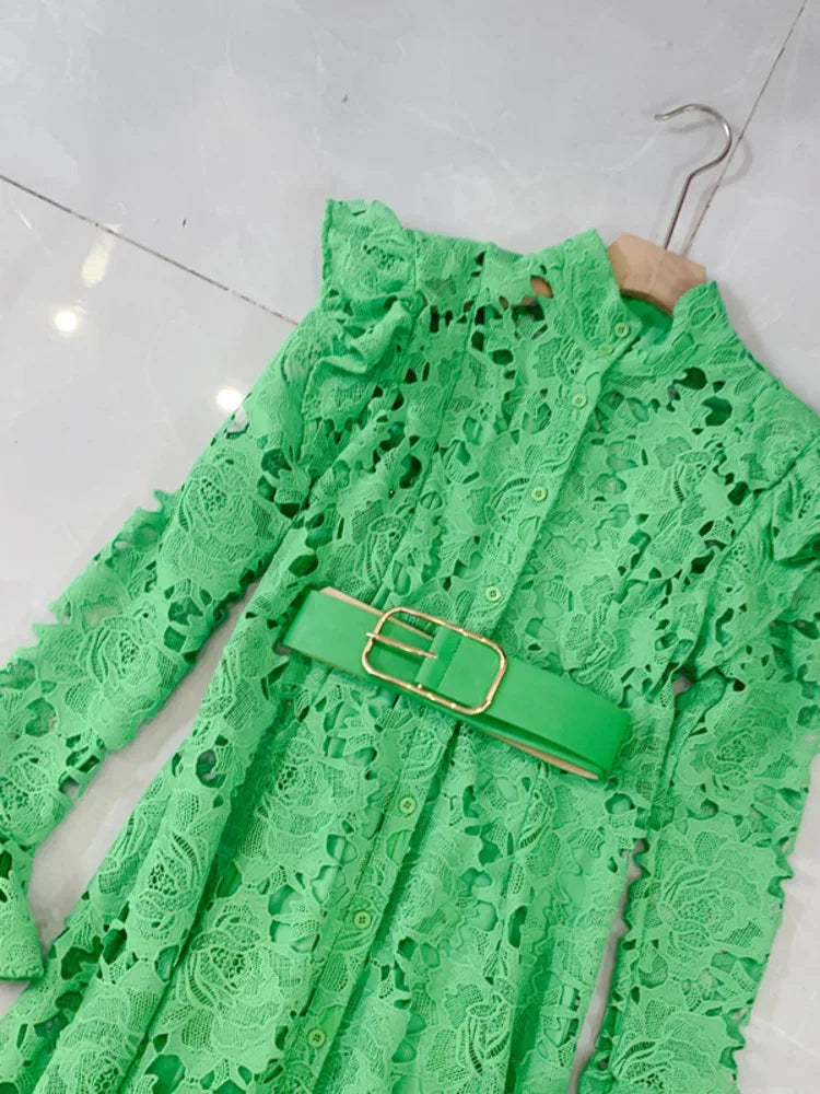 LGRQ Elegant High Quality Lace Embroidery Pattern Design Women's Dresses Evening Belt New Hollow Out Luxury Fashion 19F1371