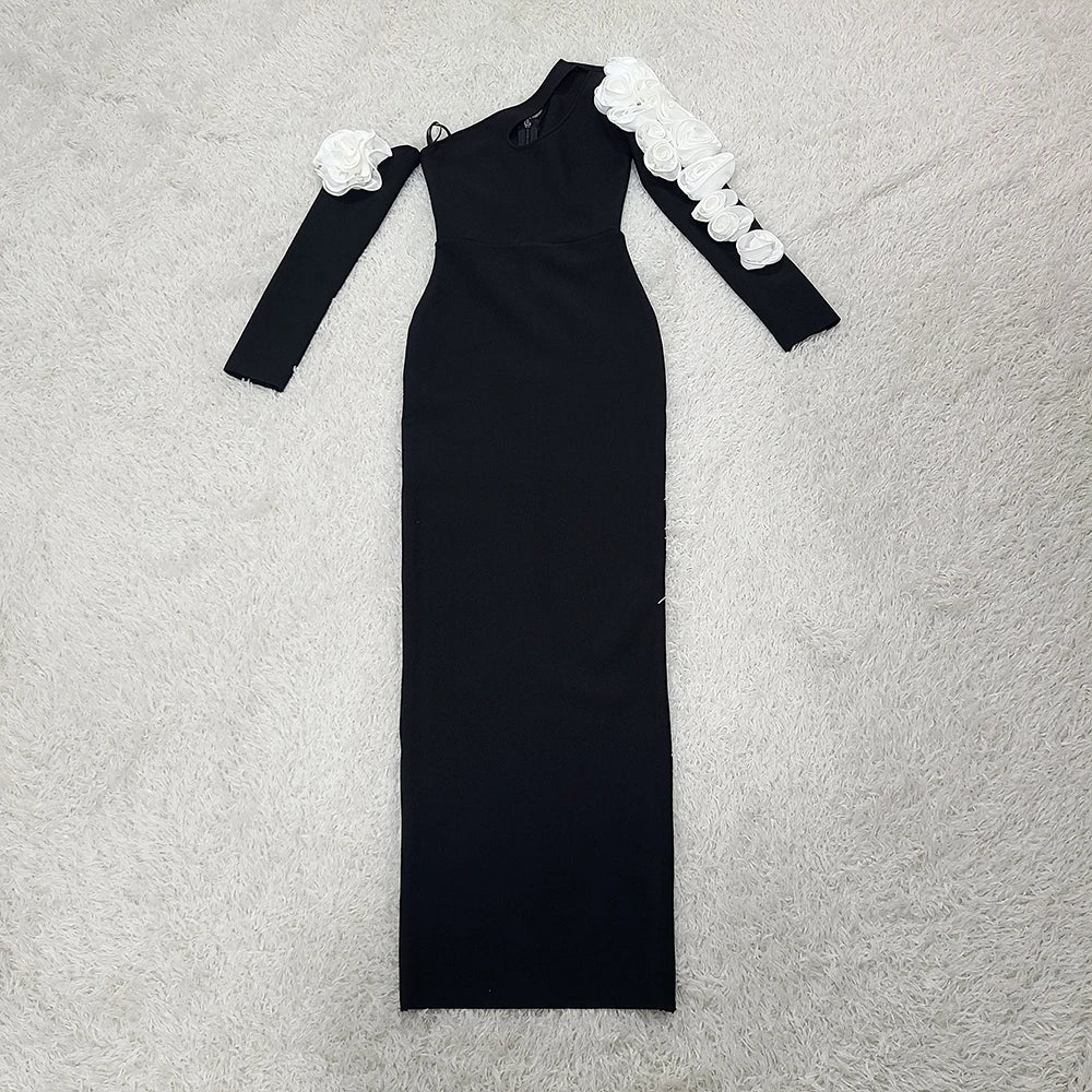 Women Long Sleeve Sexy Off the Shoulder Bodycon Long Bandage Dress White Florals Elegant Evening Party Outfit