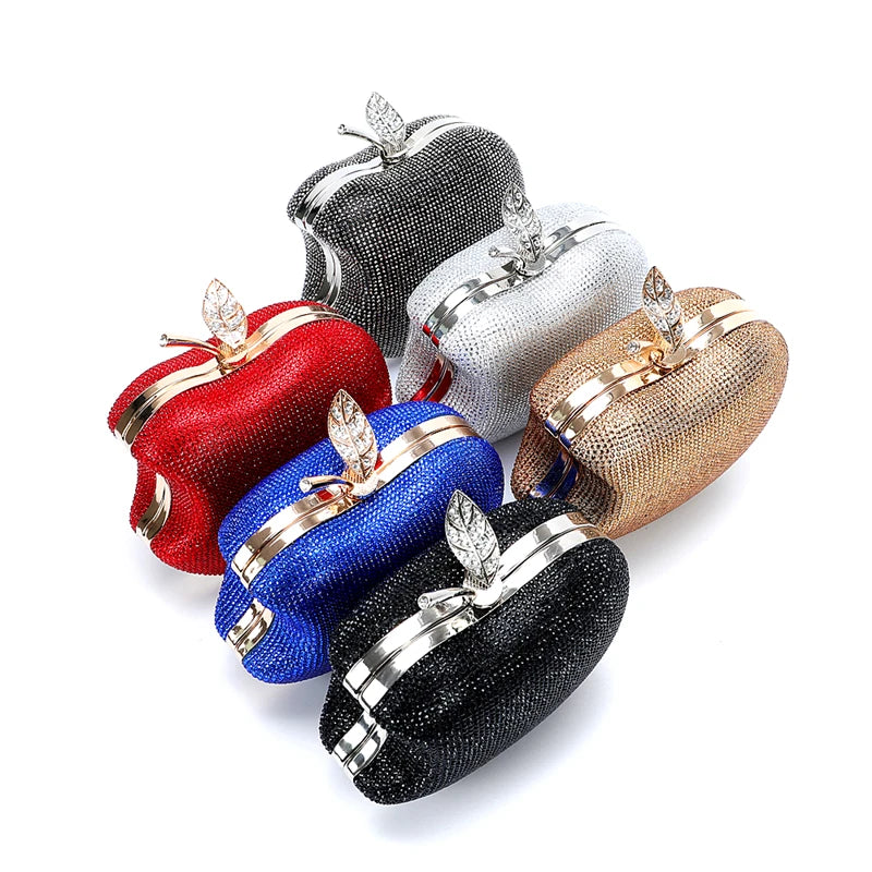 Apple Shape Party Crystal Hand Grab Evening Mini Bag Can Wholesale Fashion Red Crossbody Ladies Blue Red Gold