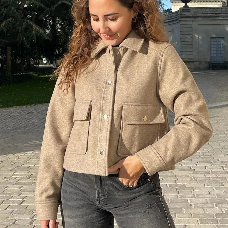 Women Fashion Woolen Coats Winter Trend Cotton White And Khaki Lapel Jackets Woman Warm Streetwear Mujer Casaco Y2k