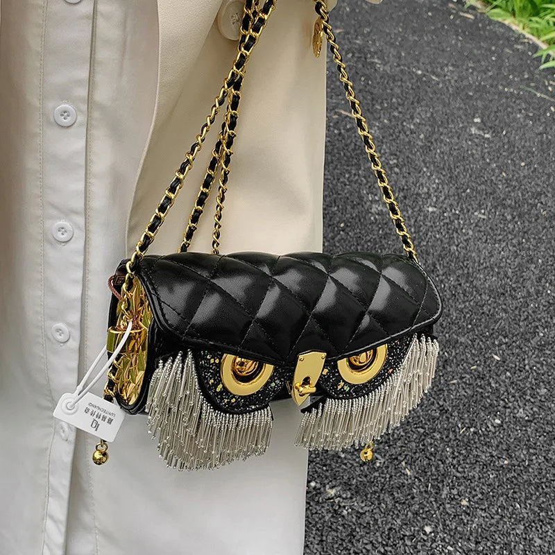 Cute Owl Bags for Women New Luxury Designer Handbag Fashion Tassel Crossbody Bag Leather Animal Print Shoulder Bag Woman