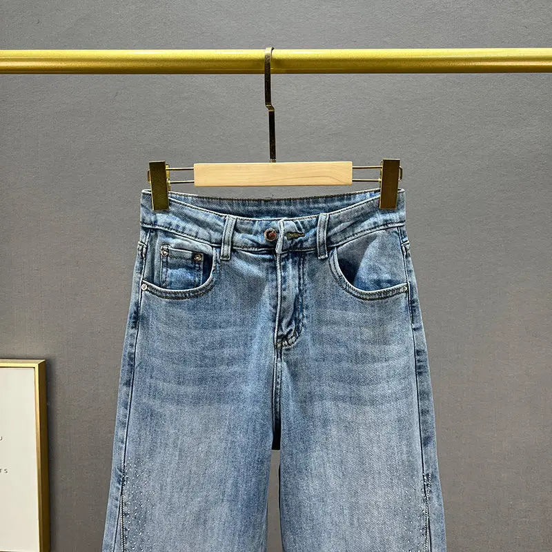 Jeans With Rhinestones Oversize Pants Y2k Streetwear 90s Clothes Woman Clothing Spring Women Harajuku Fashion Grunge Urban