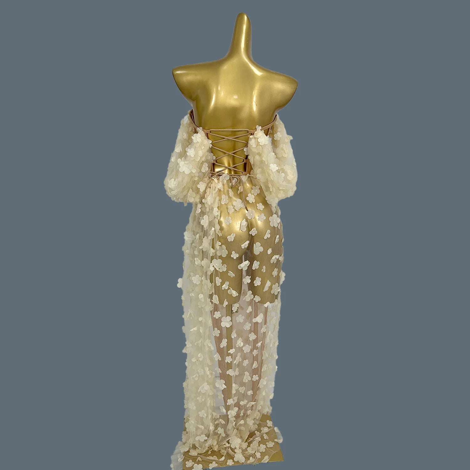 Sexy Strapless Flower Dress for Women Maxi Long Dress Elegant Evening Gown Club Party Dresses Stage Performance Clothing Huahua