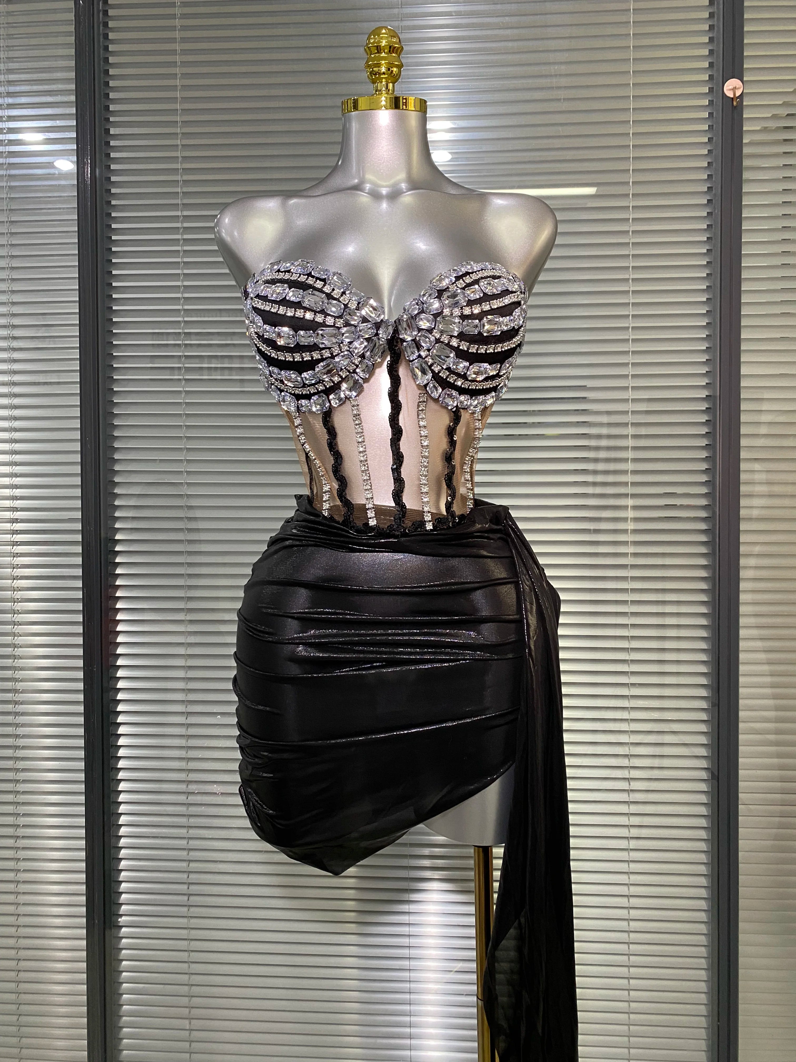 Women Sexy Sparkly Two Pieces Set Shinning Fancy Night Club Skirt Suits Singer Dancer Stage Performance Costume