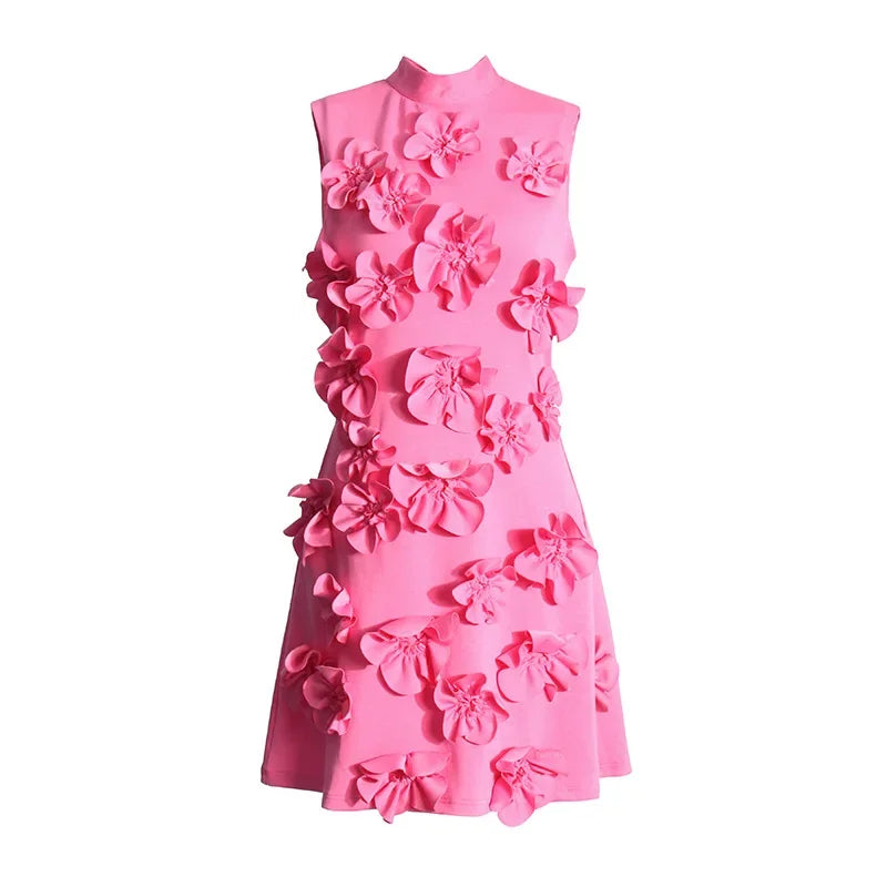 Elegant Ladylike Short Skirt Heavy Embroidery Splicing Belted Dress Women's Fashion Spring Arrival Sleeveless Dress