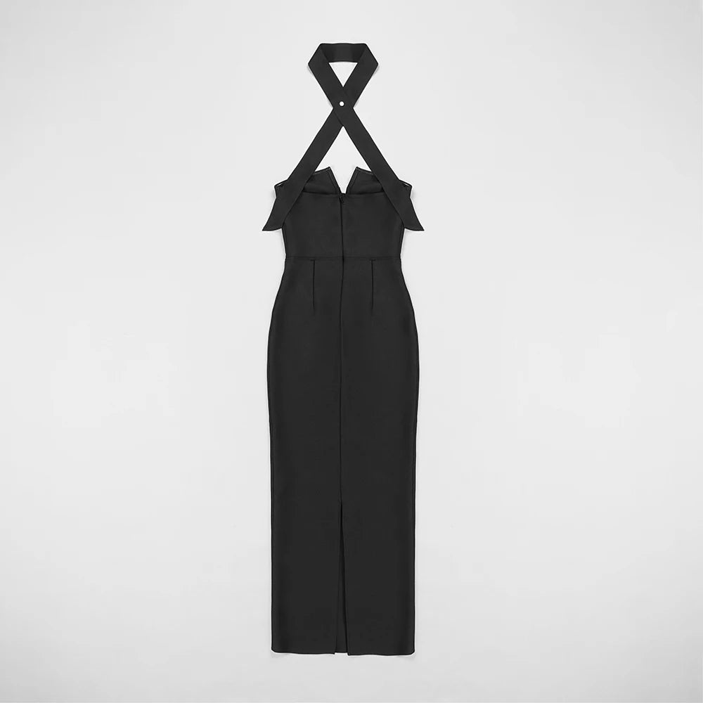 Vestido longo justo sem alças, sexy, preto, feminino, bandagem de rayon, moda para festa noturna, atacado