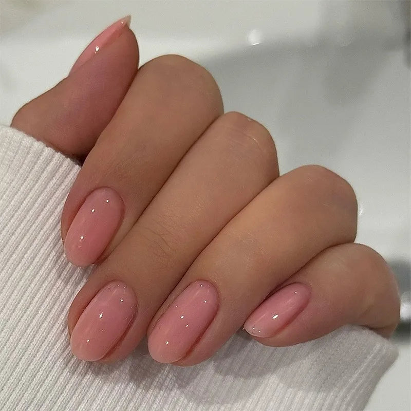24Pcs Solid Color Press on Nails with Jelly Glue Short Round Head False Nails Colorful Summer Fake Nail Art Reusable Nail Tips