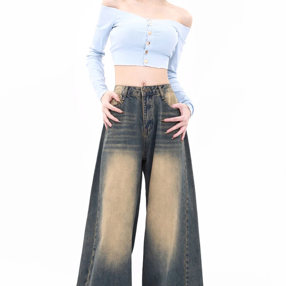 Classic Vintage Baggy Jeans for Women Autumn Winter New Straight Wide Leg Casual Pants Woman Y2K Streetwear Loose Fitting Jeans
