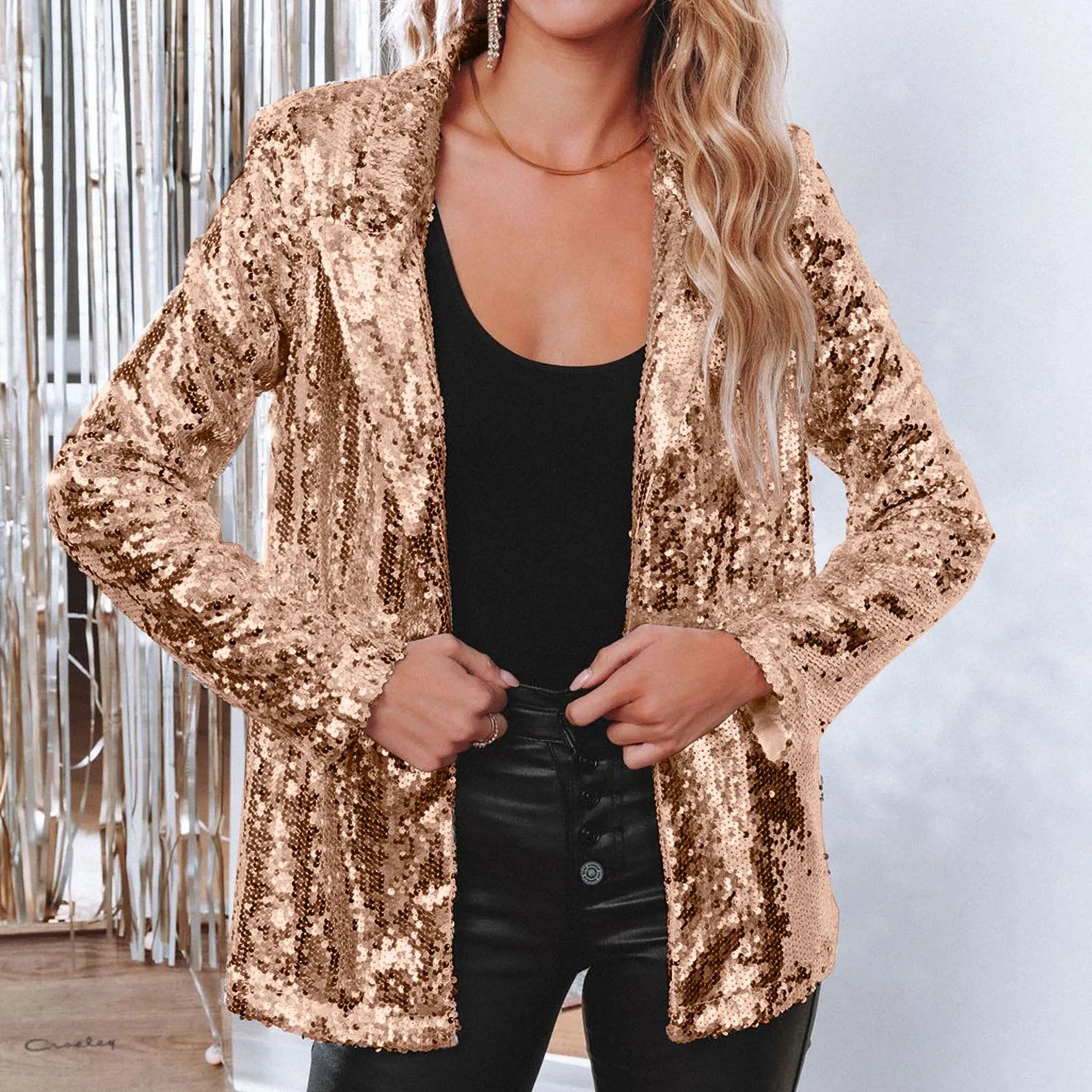 Winter Jacket Women Plus Size Women Sequins Sequin Jacket Casual Long Sleeve Glitter Party Real Leather Winter Coats For Women