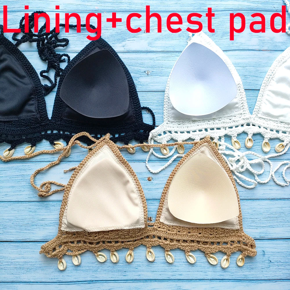 3pcs Bikini Set Woman Crochet Shell Tassel Bikini Top And Seashell Ankle Chain Sexy Beach Skirt Lace See Through Slim Mini Skirt