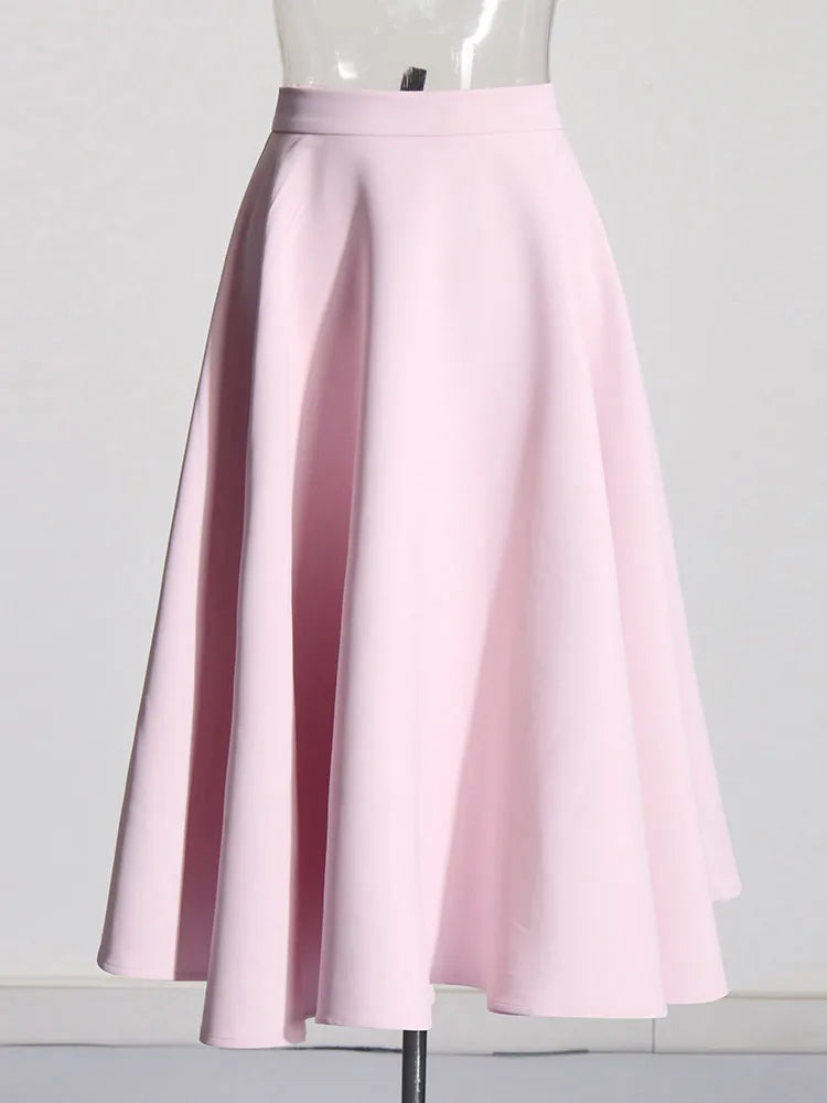 TWOTWINSTYLE Elegant Two Piece Set For Women Shawl Collar Long Sleeve Spliced Appliques Top High Waist A Line Skirt Slim Sets